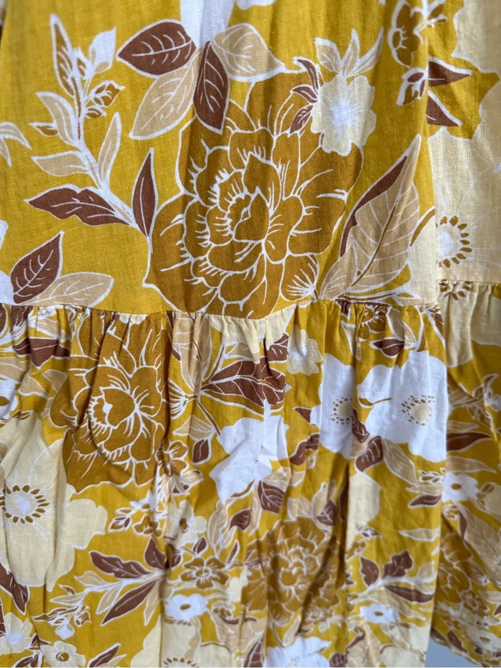 Abercrombie & Fitch yellow floral linen blend button through/front maxi dress MP